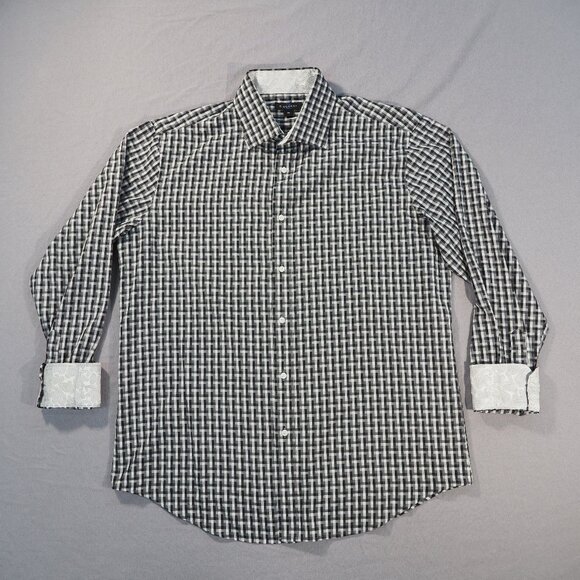 Ziggurat Shirt Mens Extra Large Black Gray Check Abstract Flip Cuff Paisley Club - Picture 1 of 10